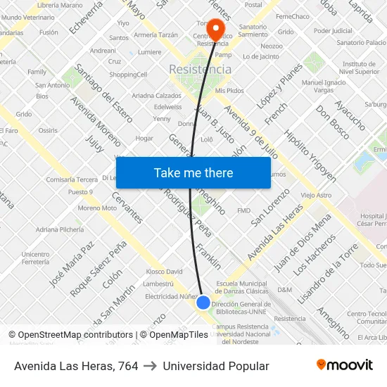 Avenida Las Heras, 764 to Universidad Popular map