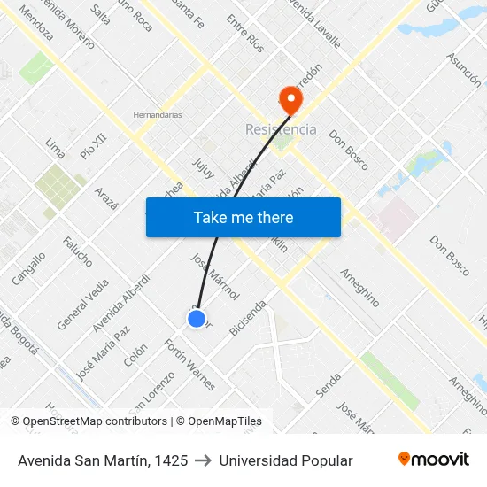Avenida San Martín, 1425 to Universidad Popular map