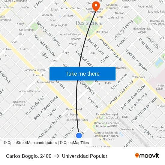 Carlos Boggio, 2400 to Universidad Popular map