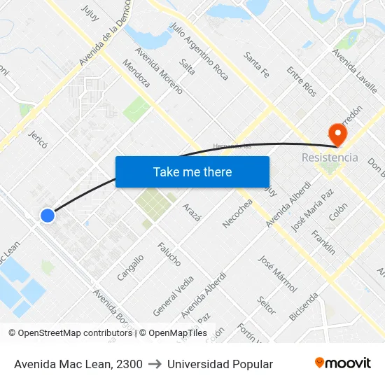 Avenida Mac Lean, 2300 to Universidad Popular map