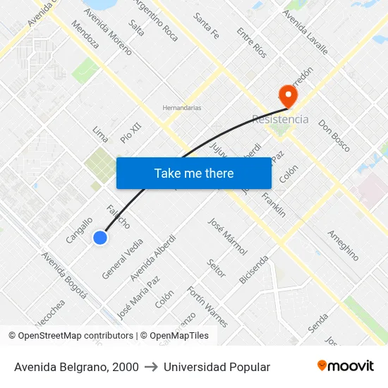 Avenida Belgrano, 2000 to Universidad Popular map
