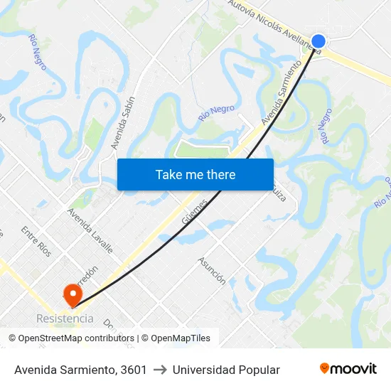 Avenida Sarmiento, 3601 to Universidad Popular map
