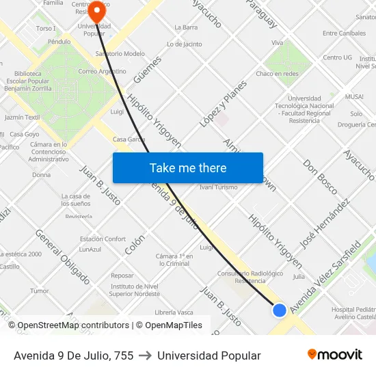 Avenida 9 De Julio, 755 to Universidad Popular map