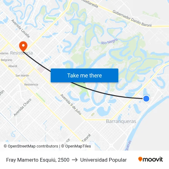 Fray Mamerto Esquiú, 2500 to Universidad Popular map