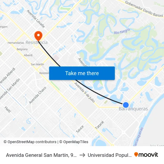Avenida General San Martín, 912 to Universidad Popular map