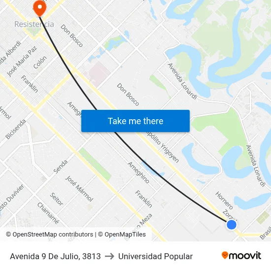 Avenida 9 De Julio, 3813 to Universidad Popular map