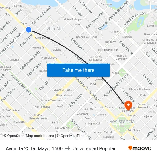Avenida 25 De Mayo, 1600 to Universidad Popular map