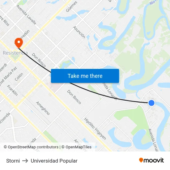 Storni to Universidad Popular map