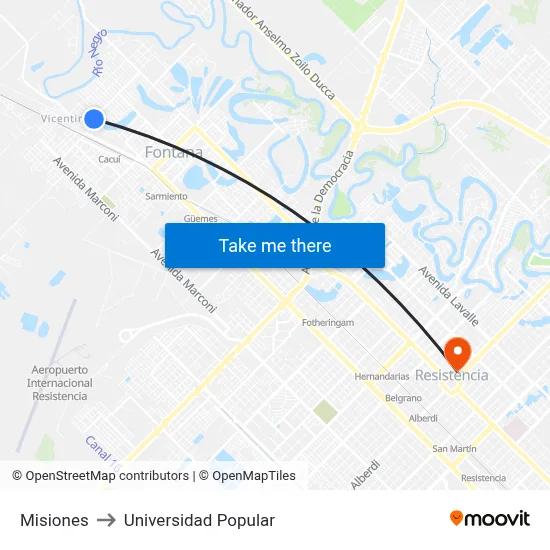 Misiones to Universidad Popular map