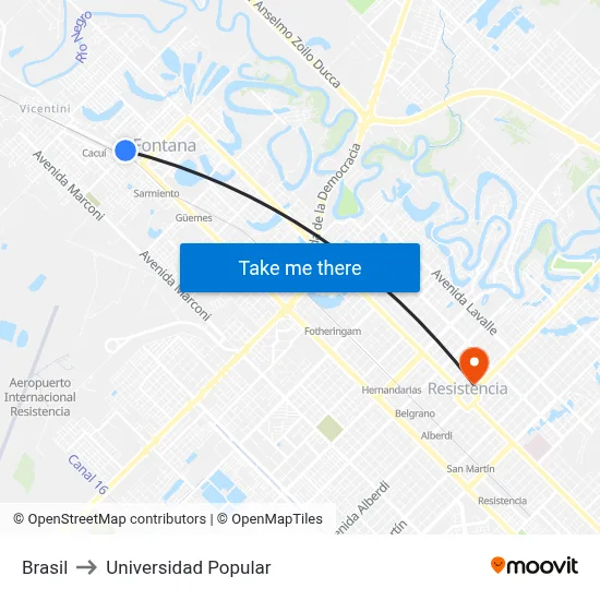 Brasil to Universidad Popular map