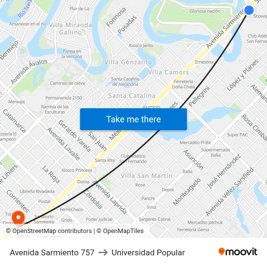 Avenida Sarmiento 757 to Universidad Popular map