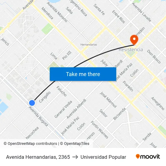 Avenida Hernandarias, 2365 to Universidad Popular map