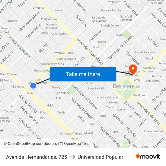 Avenida Hernandarias, 725 to Universidad Popular map