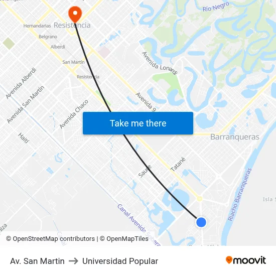 Av. San Martin to Universidad Popular map