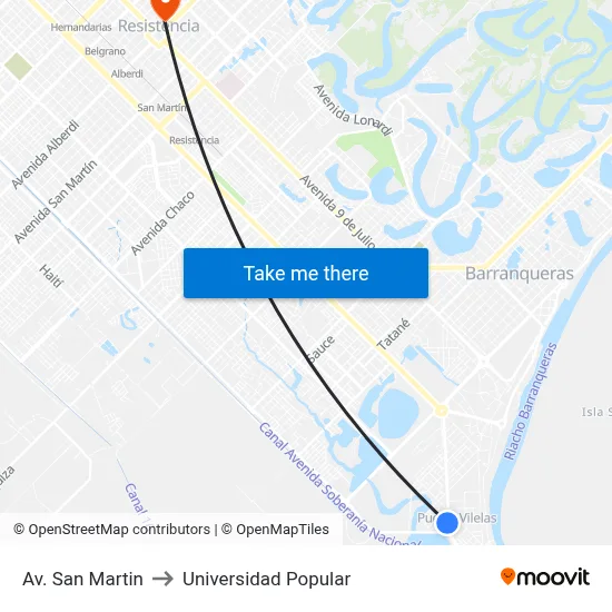 Av. San Martin to Universidad Popular map