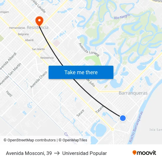 Avenida Mosconi, 39 to Universidad Popular map