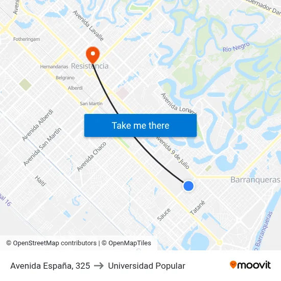 Avenida España, 325 to Universidad Popular map