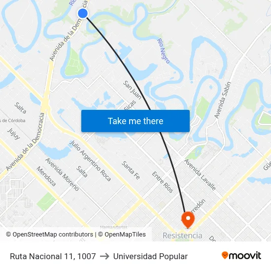 Ruta Nacional 11, 1007 to Universidad Popular map