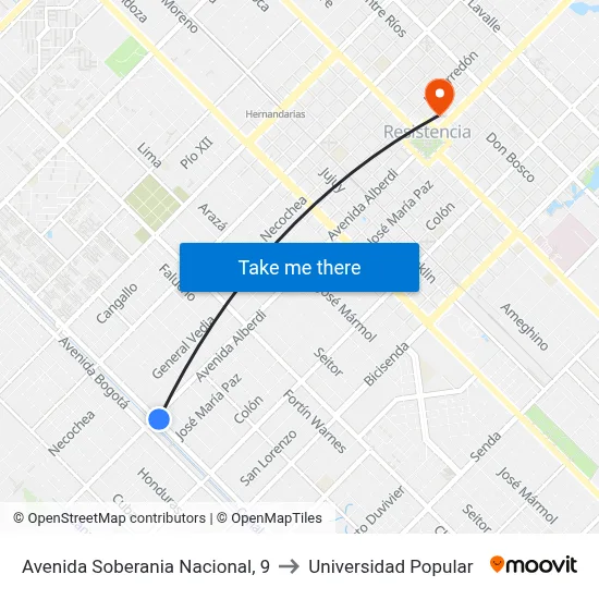 Avenida Soberania Nacional, 9 to Universidad Popular map