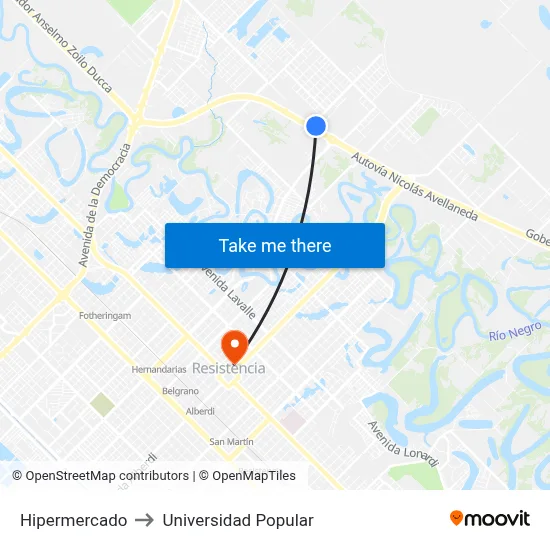 Hipermercado to Universidad Popular map