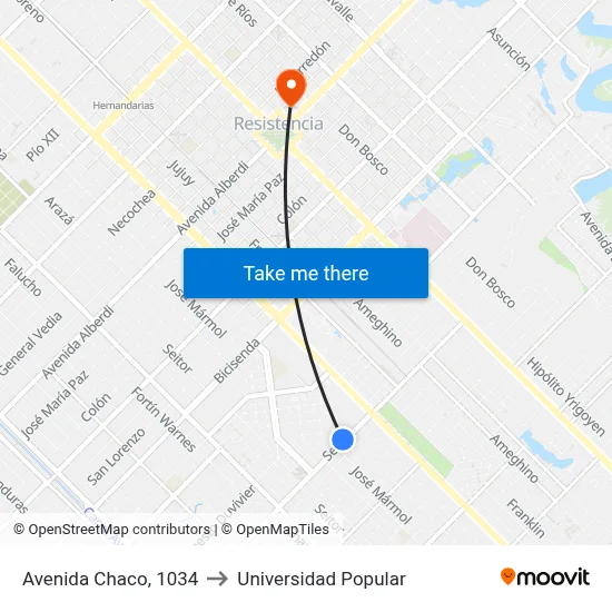 Avenida Chaco, 1034 to Universidad Popular map