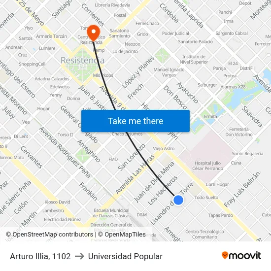 Arturo Illia, 1102 to Universidad Popular map