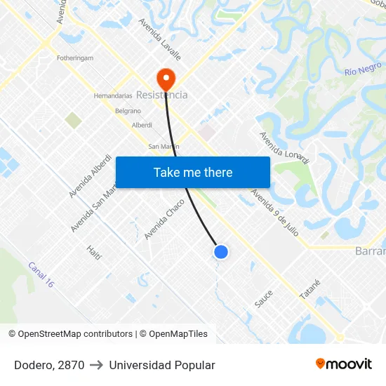 Dodero, 2870 to Universidad Popular map