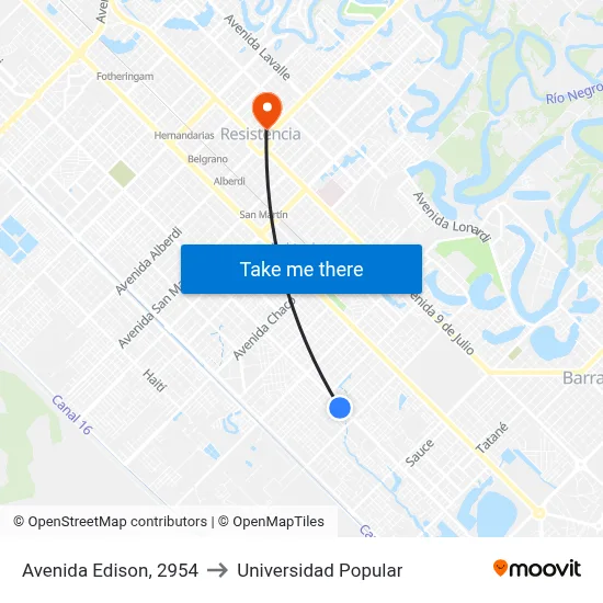 Avenida Edison, 2954 to Universidad Popular map
