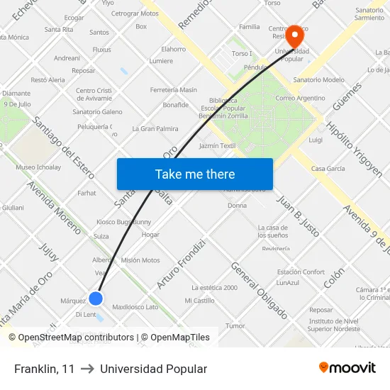 Franklin, 11 to Universidad Popular map