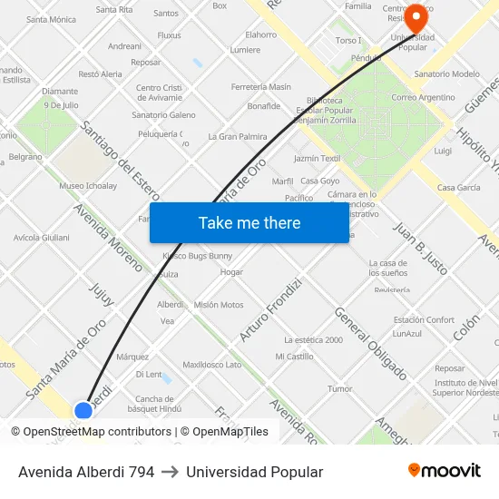 Avenida Alberdi 794 to Universidad Popular map