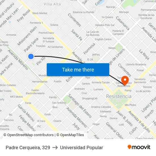 Padre Cerqueira, 329 to Universidad Popular map