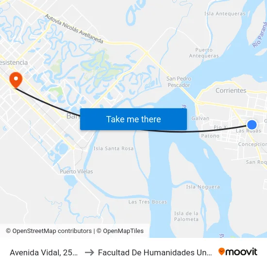 Avenida Vidal, 2571 to Facultad De Humanidades Unne map
