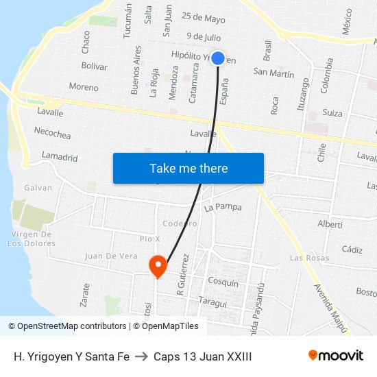 H. Yrigoyen Y Santa Fe to Caps 13 Juan XXIII map