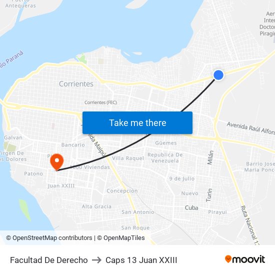 Facultad De Derecho to Caps 13 Juan XXIII map