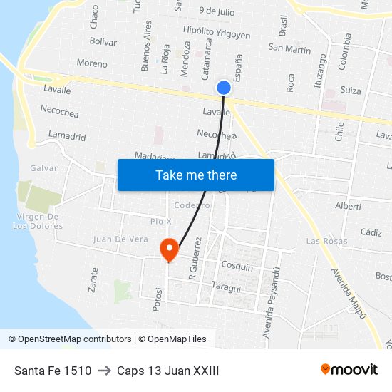 Santa Fe 1510 to Caps 13 Juan XXIII map