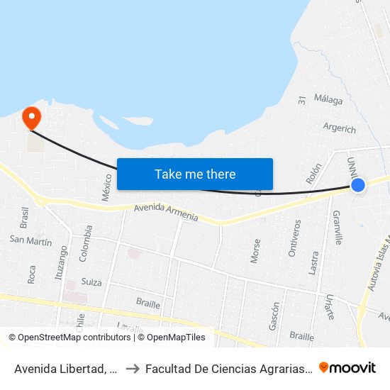 Avenida Libertad, 5365 to Facultad De Ciencias Agrarias - Unne map