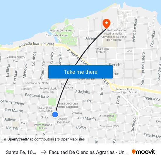 Santa Fe, 1002 to Facultad De Ciencias Agrarias - Unne map