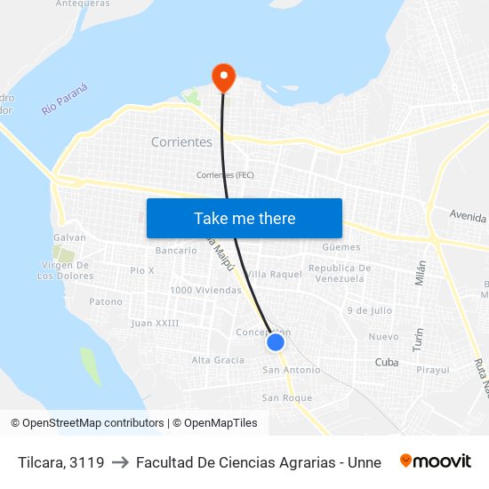 Tilcara, 3119 to Facultad De Ciencias Agrarias - Unne map