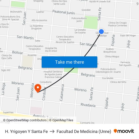 H. Yrigoyen Y Santa Fe to Facultad De Medicina (Unne) map
