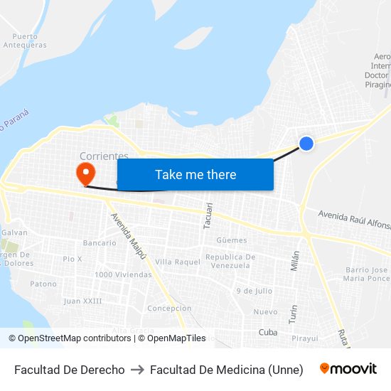 Facultad De Derecho to Facultad De Medicina (Unne) map