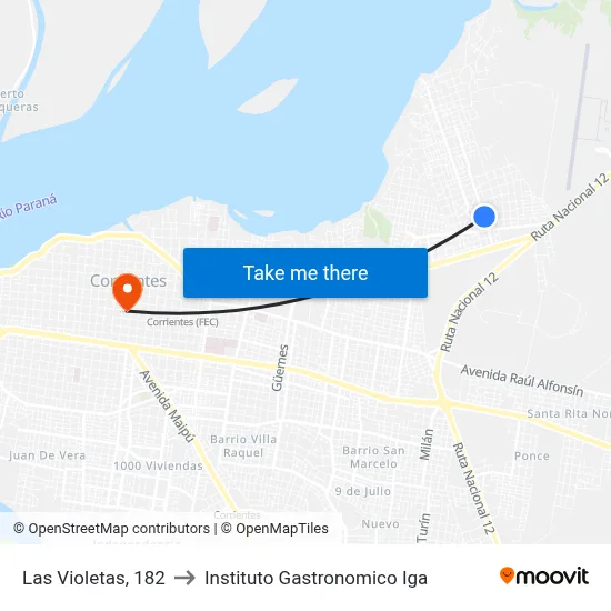 Las Violetas, 182 to Instituto Gastronomico Iga map