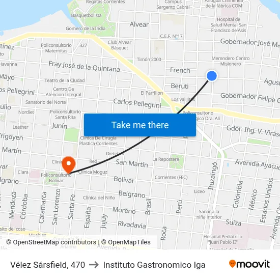 Vélez Sársfield, 470 to Instituto Gastronomico Iga map