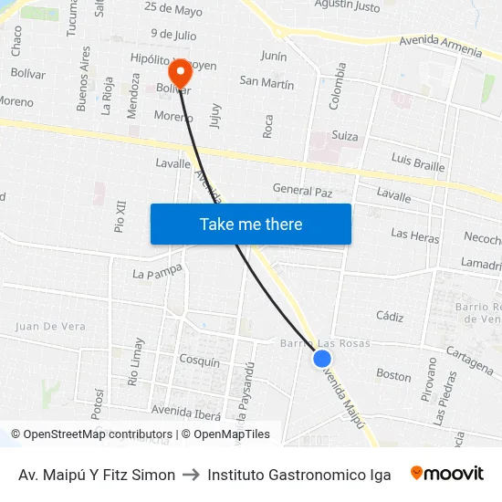 Av. Maipú Y Fitz Simon to Instituto Gastronomico Iga map
