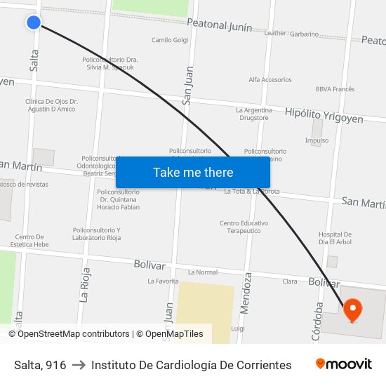 Salta, 916 to Instituto De Cardiología De Corrientes map