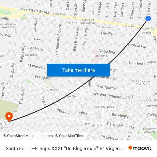 Santa Fe 1510 to Saps XXXI ""Dr. Blugerman"" B° Virgen De Los Dolores map