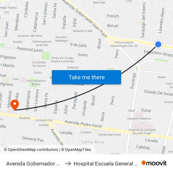 Avenida Gobernador Ruiz, 2700 to Hospital Escuela General San Martín map