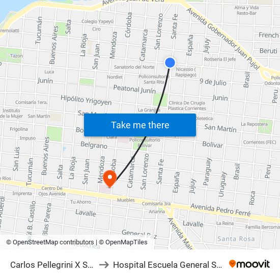 Carlos Pellegrini X Santa Fe to Hospital Escuela General San Martín map