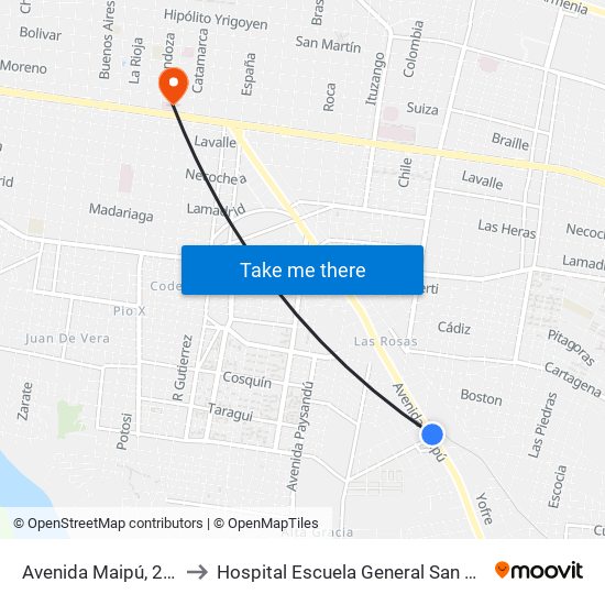 Avenida Maipú, 2496 to Hospital Escuela General San Martín map