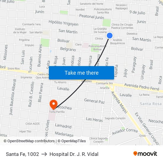 Santa Fe, 1002 to Hospital Dr. J. R. Vidal map