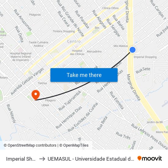Imperial Shopping (B/C) to UEMASUL - Universidade Estadual da Região Tocantina do Maranhão map